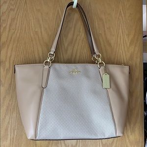 Coach tan and white stitched Ava Bag